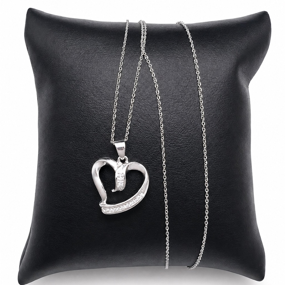 10K 10KT White Gold 0.50CTW Natural Diamonds Heart Charm Pendant Necklace 18”